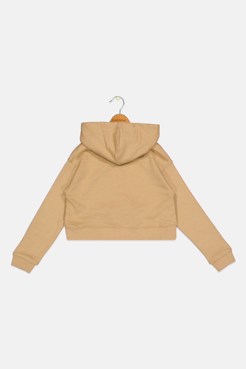 PUMA Kids Girl Embroidered Logo Long Sleeve Outdoor Hoodie, Tan - Image 2