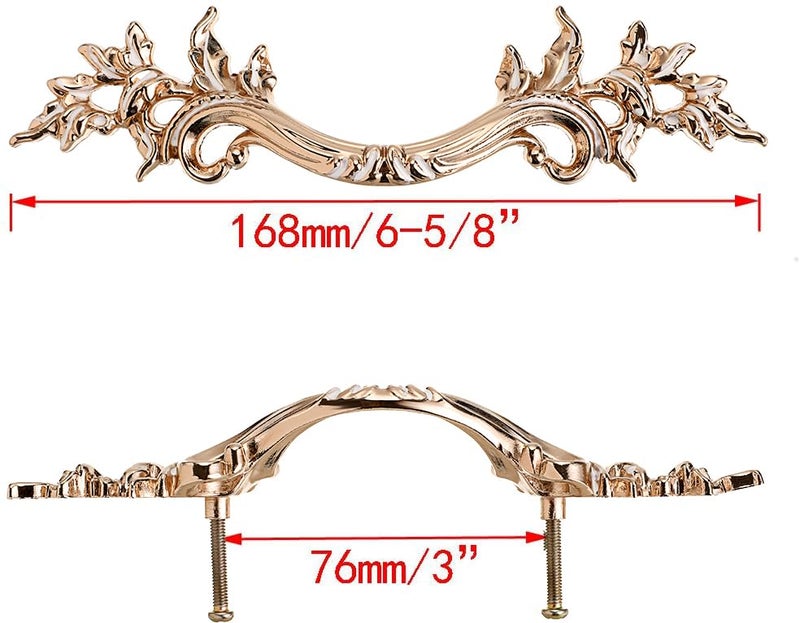 JUXYES Pack of 5 European Style Vintage Cabinet Handles Pulls, Antique Decorative Dresser Drawer Pulls Retro Drawer Pull Handles Knobs for Cupboard Cabinet (Golden) - Image 2