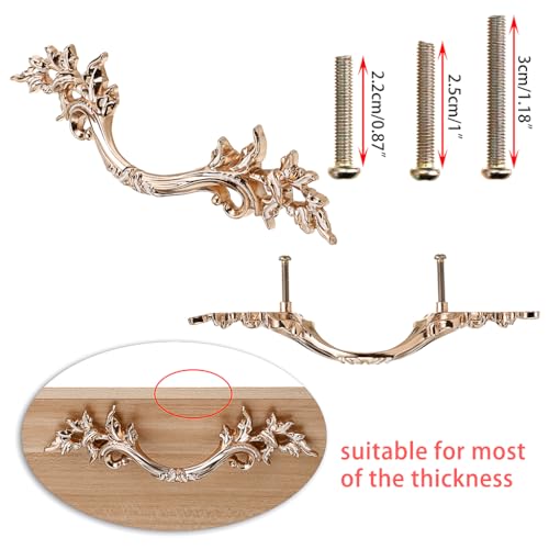 JUXYES Pack of 5 European Style Vintage Cabinet Handles Pulls, Antique Decorative Dresser Drawer Pulls Retro Drawer Pull Handles Knobs for Cupboard Cabinet (Golden) - Image 3