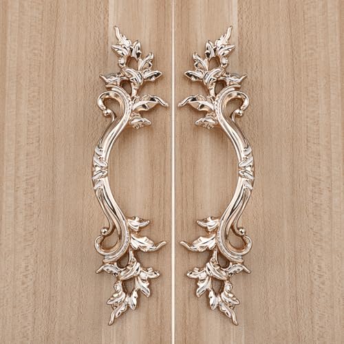 JUXYES Pack of 5 European Style Vintage Cabinet Handles Pulls, Antique Decorative Dresser Drawer Pulls Retro Drawer Pull Handles Knobs for Cupboard Cabinet (Golden) - Image 5