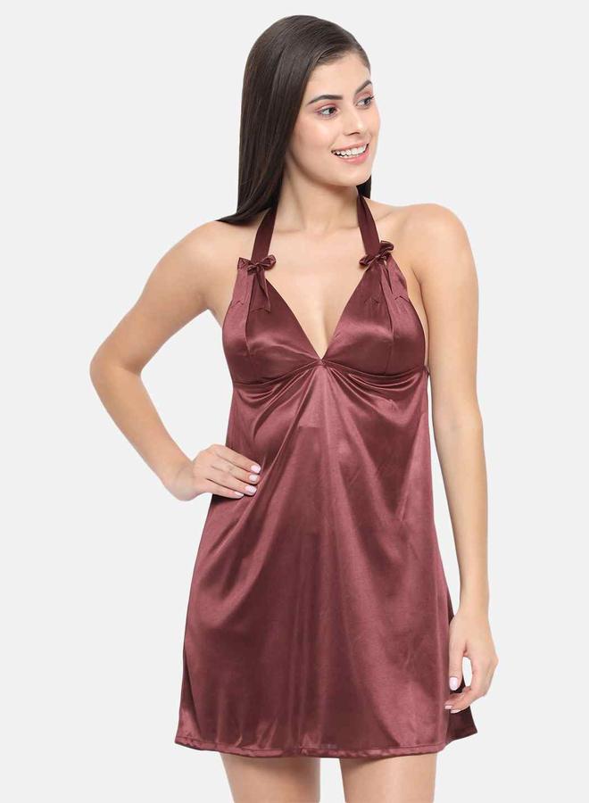 Take Two Solid Halter Neck Babydoll with Bow Detail By KLAMOTTEN - Image 1