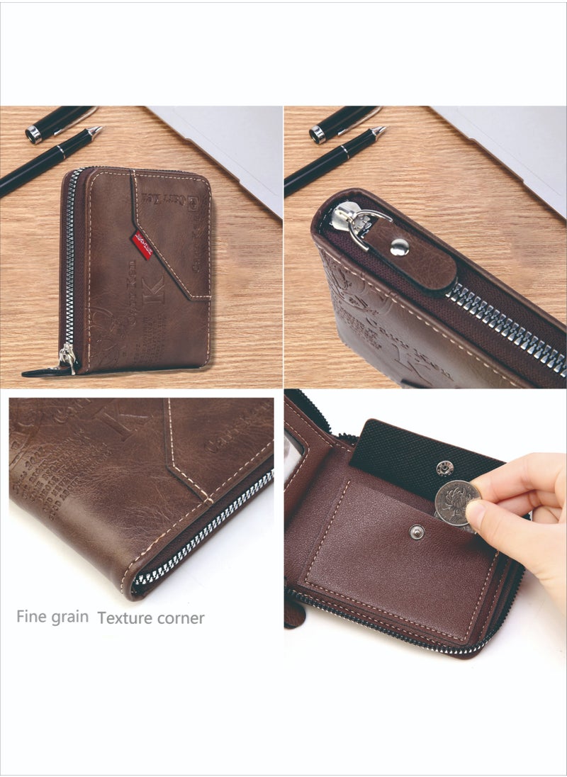 CarrKen - Men's Short Retro Horizontal Style Comfortable Mini Wallet Driver's Document Bag Combining Pickup Card Bag Zipper Coin Purse Black - Image 1