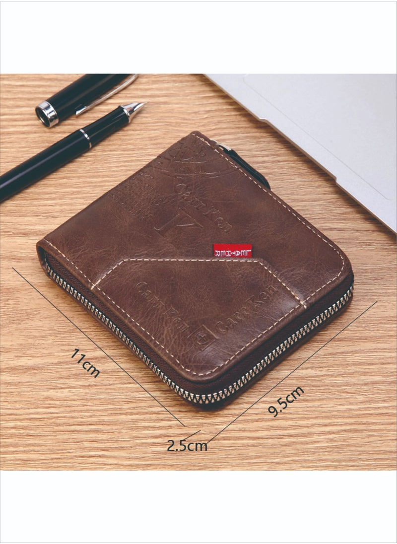 CarrKen - Men's Short Retro Horizontal Style Comfortable Mini Wallet Driver's Document Bag Combining Pickup Card Bag Zipper Coin Purse Black - Image 1