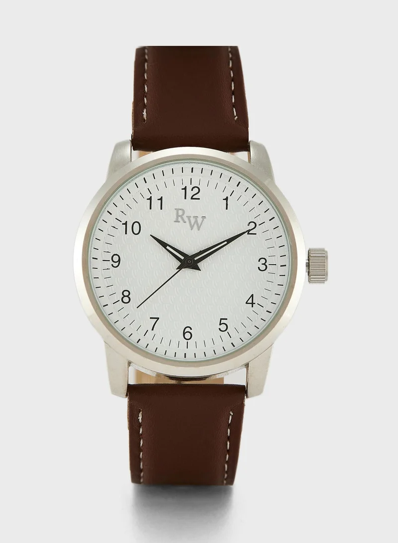 Robert Wood Leather Strap Classic Analogue Watch
