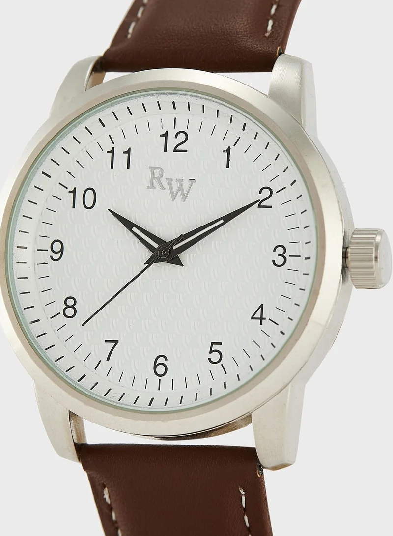 Robert Wood Leather Strap Classic Analogue Watch