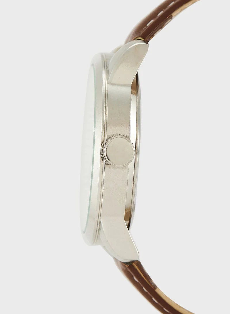 Robert Wood Leather Strap Classic Analogue Watch