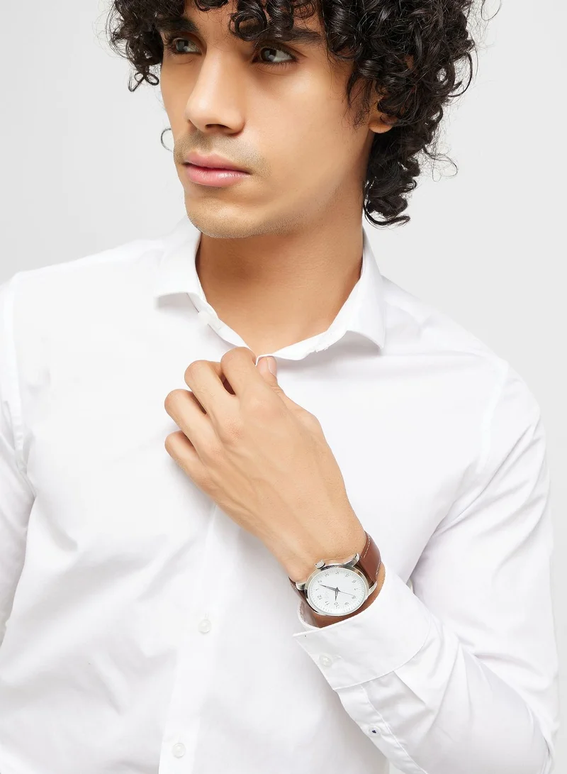Robert Wood Leather Strap Classic Analogue Watch