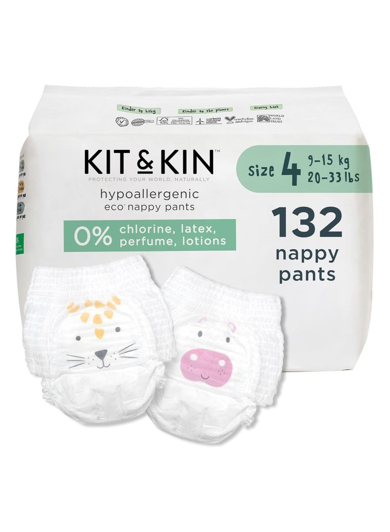 Kit & Kin Eco Friendly Baby Diaper | Diaper Pants Size 4-132 Pcs | Hypoallergenic Flash Dry Disposable Diapers | Superior up to 12 Hour Leak Protection - Image 1