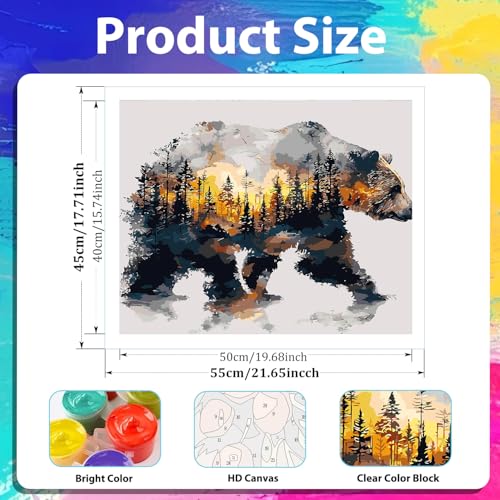 xcemhil Bear Paint by Numbers Kit for Adults, Bear Painting by Numbers, Adult Paint by Number Kits Suitable for Gifts and Interior Decor 16x20 Inch - Image 4
