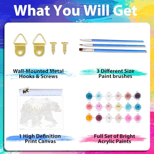 xcemhil Bear Paint by Numbers Kit for Adults, Bear Painting by Numbers, Adult Paint by Number Kits Suitable for Gifts and Interior Decor 16x20 Inch - Image 5