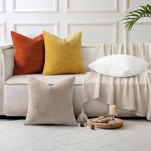 decorUhome Chenille Rust Throw Pillow Covers 18x18 Inch Set of 2, Decorative Soft Couch Pillow Covers Solid Dyed Accent Farmhouse Neutral Square Pillow Cases for Sofa - Image 4