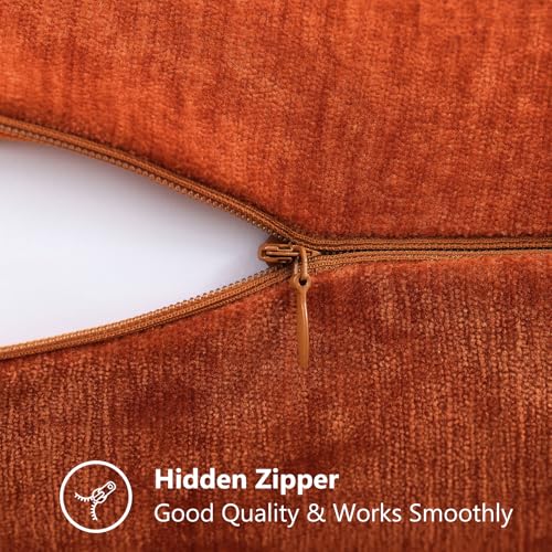 decorUhome Chenille Rust Throw Pillow Covers 18x18 Inch Set of 2, Decorative Soft Couch Pillow Covers Solid Dyed Accent Farmhouse Neutral Square Pillow Cases for Sofa - Image 3