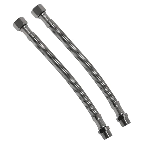 BENELOO Water Supply Extension Line - 8 Inch Long, 3/8" Male Comp. To 3/8" Female Compression Stainless Steel Braided Hose, Fits Toilet Ballcock or Other Faucet Fitting - 2 Pieces - Image 1