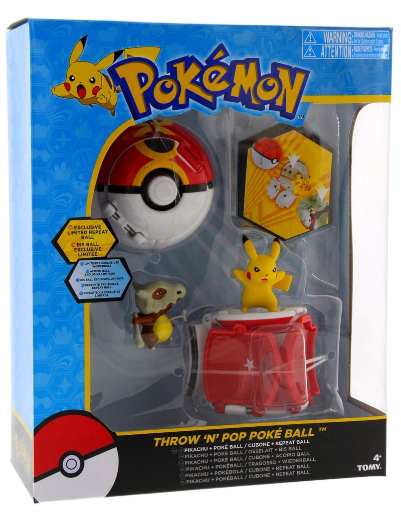 Tomy Pokemon Throw N Pop Duel Pikachu Pokeball  Cubone Repeat Ball Figure Set - Image 1