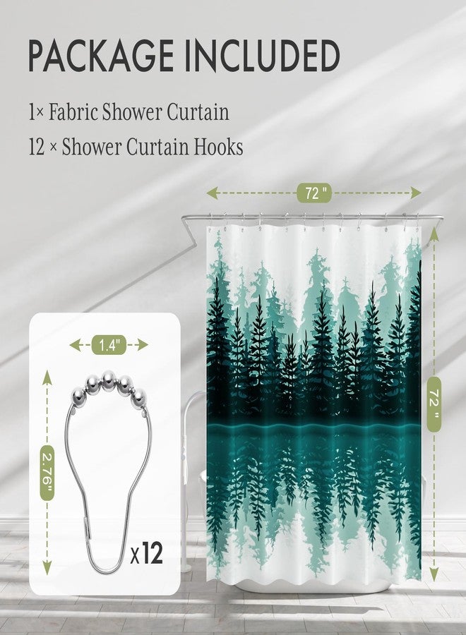 AmazerBath Shower Curtain Green, Washable Cloth Sage Green Shower Curtain Sets with 12 Metal Shower Curtain Hooks, Luxury Waterproof Rustic Fabric Shower Curtains for Bathroom Decor, 72x72 Inches - Image 2