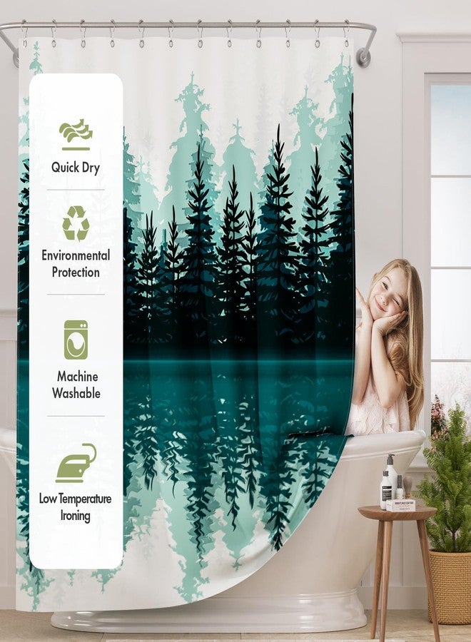 AmazerBath Shower Curtain Green, Washable Cloth Sage Green Shower Curtain Sets with 12 Metal Shower Curtain Hooks, Luxury Waterproof Rustic Fabric Shower Curtains for Bathroom Decor, 72x72 Inches - Image 3