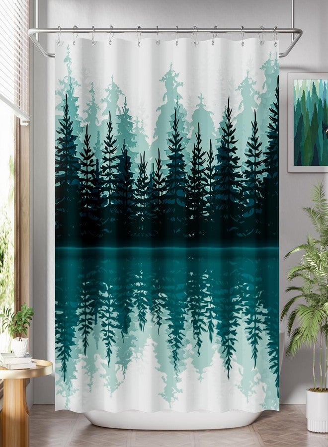 AmazerBath Shower Curtain Green, Washable Cloth Sage Green Shower Curtain Sets with 12 Metal Shower Curtain Hooks, Luxury Waterproof Rustic Fabric Shower Curtains for Bathroom Decor, 72x72 Inches - Image 1