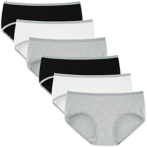 INNERSY Womens Underwear Cotton Hipster Panties Regular & Plus Size 6-Pack, Black-white-grey With Grey Hem, X-Small - Image 1