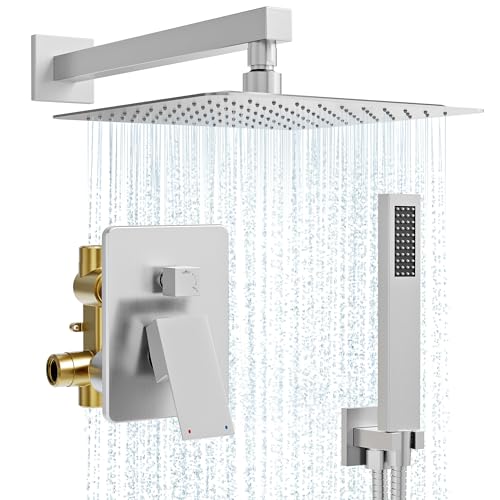 Kurpot Shower System, 10'' High Pressure Brushed Nickel Shower Head with Handheld Spray Combo, Included 59'' Shower Hose, Shower Trim Kit and 2-IN-1 Diverter, Bathroom Shower Faucet Set with Valve - Image 1