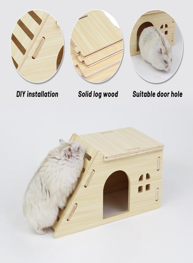 LuckyOpt Wooden Hamster House, Small Hamster Hide with Ramp, DIY Hamsters Hideout for Dwarf Hamsters, Robovsky Mouse Playing Resting Hiding Teeth Grinding (Log-Colored) - Image 4