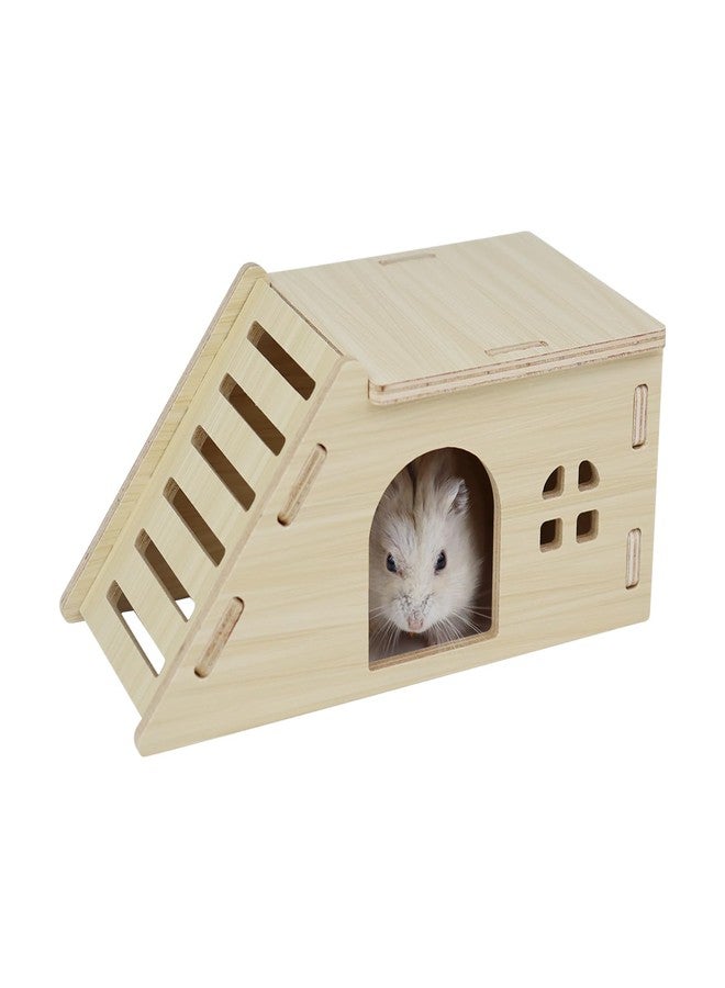 LuckyOpt Wooden Hamster House, Small Hamster Hide with Ramp, DIY Hamsters Hideout for Dwarf Hamsters, Robovsky Mouse Playing Resting Hiding Teeth Grinding (Log-Colored) - Image 1