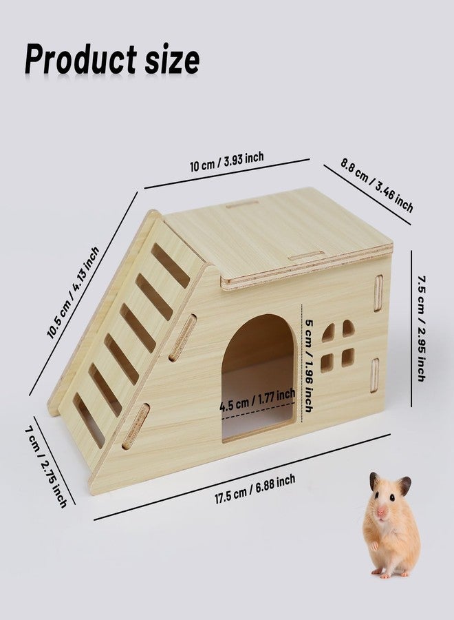 LuckyOpt Wooden Hamster House, Small Hamster Hide with Ramp, DIY Hamsters Hideout for Dwarf Hamsters, Robovsky Mouse Playing Resting Hiding Teeth Grinding (Log-Colored) - Image 3