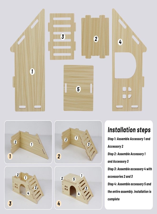 LuckyOpt Wooden Hamster House, Small Hamster Hide with Ramp, DIY Hamsters Hideout for Dwarf Hamsters, Robovsky Mouse Playing Resting Hiding Teeth Grinding (Log-Colored) - Image 5