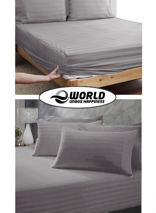 إي وورلد طقم ملاءات فاخر مكون من 3 قطع باللون الرمادي المخطط مع ملاءة سرير بجيوب عميقة وغطاءين للوسائد، مناسب للفنادق والمنازل، مصنوع من ألياف المايكروفايبر فائقة النعومة والقابلة للتنفس لراحة مثالية طوال العام (مفرد/مزدوج) - Image 5