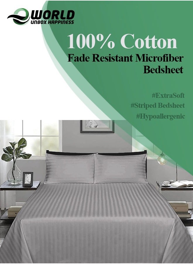 Eworld 3 Piece Luxury Grey Striped Bed Sheet Set with 1 Deep Pocket Fitted Sheet and 2 Pillowcases for Hotel and Home Crafted from Ultra Soft and Breathable Cotton for Year-Round Comfort, (Single/Double)  - Image 4