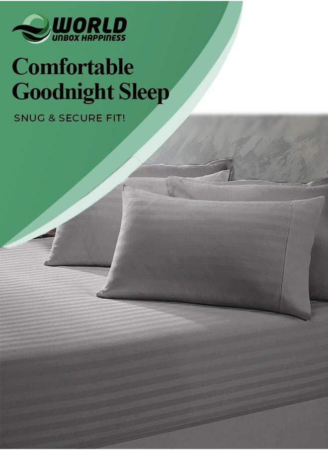 Eworld 3 Piece Luxury Grey Striped Bed Sheet Set with 1 Deep Pocket Fitted Sheet and 2 Pillowcases for Hotel and Home Crafted from Ultra Soft and Breathable Cotton for Year-Round Comfort, (Single/Double)  - Image 5