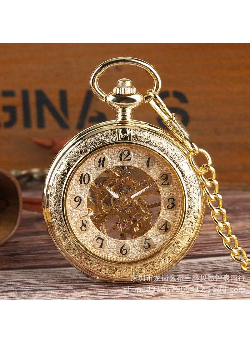Retro - Mechanical Watch Golden Transparent Magnifying Glass Lace Manual Mechanical Pocket Watch One Piece - Image 1