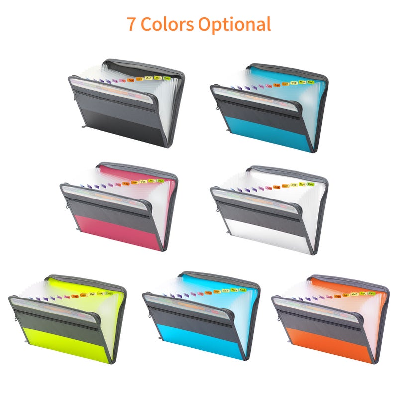 Expanding File Folder 13 Pocket Mini File Organizer Rainbow Color Accordion Folders with Sticky Blank Labels and Zipper Closure Portable A4 Size File Box Desktop Document Storage for Coupon Invoice - Image 2
