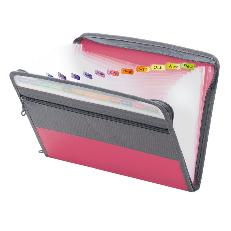 Expanding File Folder 13 Pocket Mini File Organizer Rainbow Color Accordion Folders with Sticky Blank Labels and Zipper Closure Portable A4 Size File Box Desktop Document Storage for Coupon Invoice - Image 1