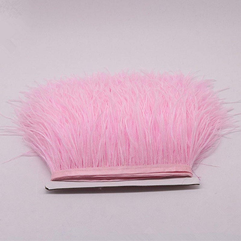 YEQIN 2 Yards Natural Soft Ostrich Feathers Fringe Trims Ribbon Used for Dress Sewing Decoration Craft Clothing Boots Wedding Decoration DIY Etc pink