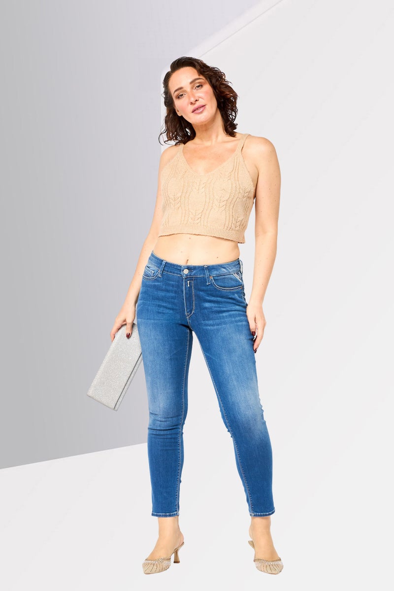 Replay Women Skinny Fit Solid Stretchable Jeans, Blue - Image 3