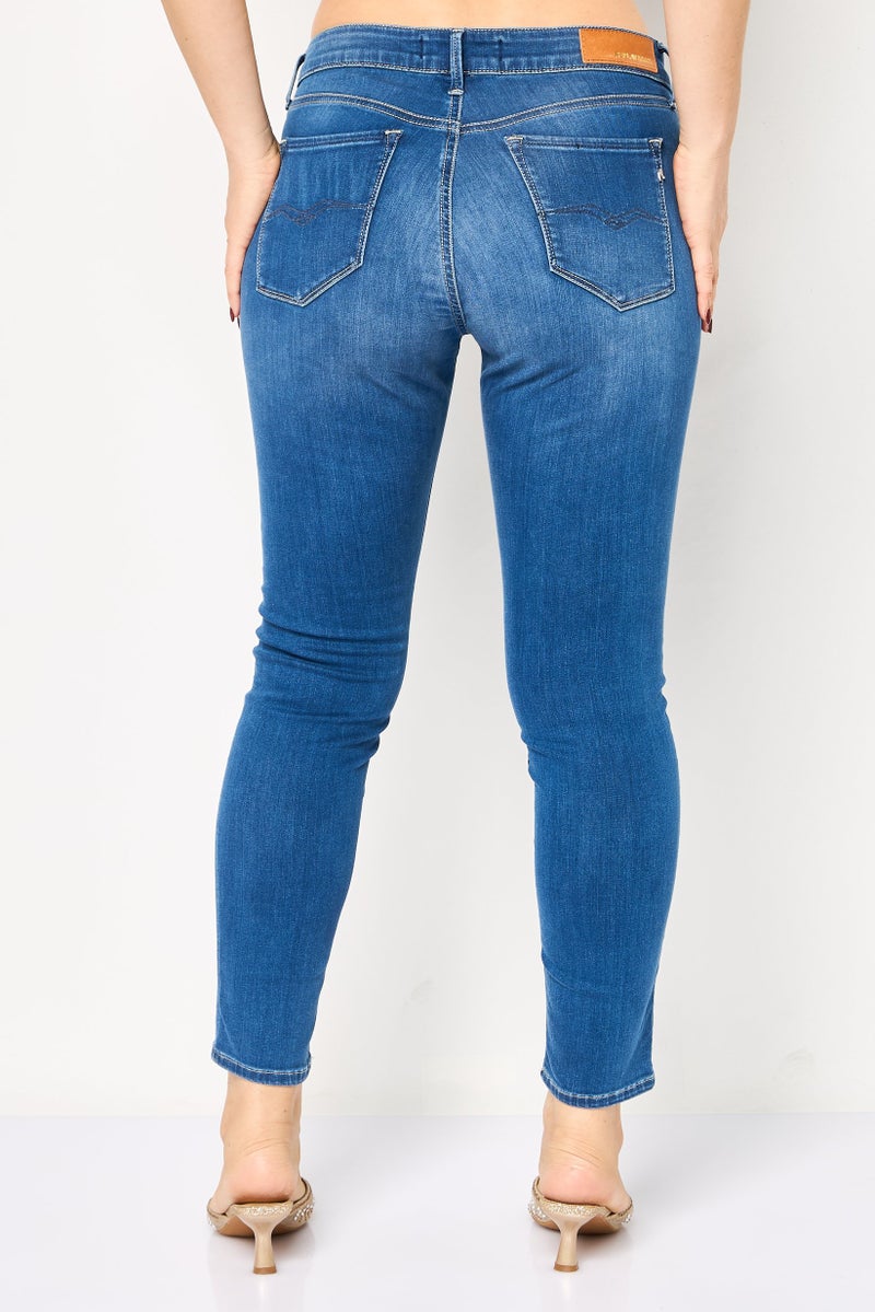 Replay Women Skinny Fit Solid Stretchable Jeans, Blue - Image 2