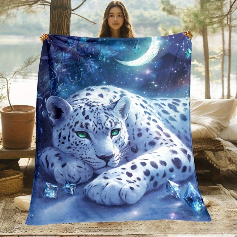 A Leopard Design Moonlit Backdrop Lightweight Flannel Outdoor Blanket 31.5x47.24 Inch for Camping Picnics Hiking Travel Airplanes Bedrooms Offices - Image 1