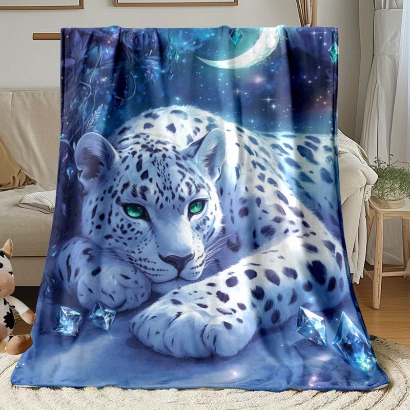 A Leopard Design Moonlit Backdrop Lightweight Flannel Outdoor Blanket 31.5x47.24 Inch for Camping Picnics Hiking Travel Airplanes Bedrooms Offices - Image 4