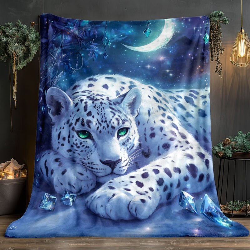 A Leopard Design Moonlit Backdrop Lightweight Flannel Outdoor Blanket 31.5x47.24 Inch for Camping Picnics Hiking Travel Airplanes Bedrooms Offices - Image 5