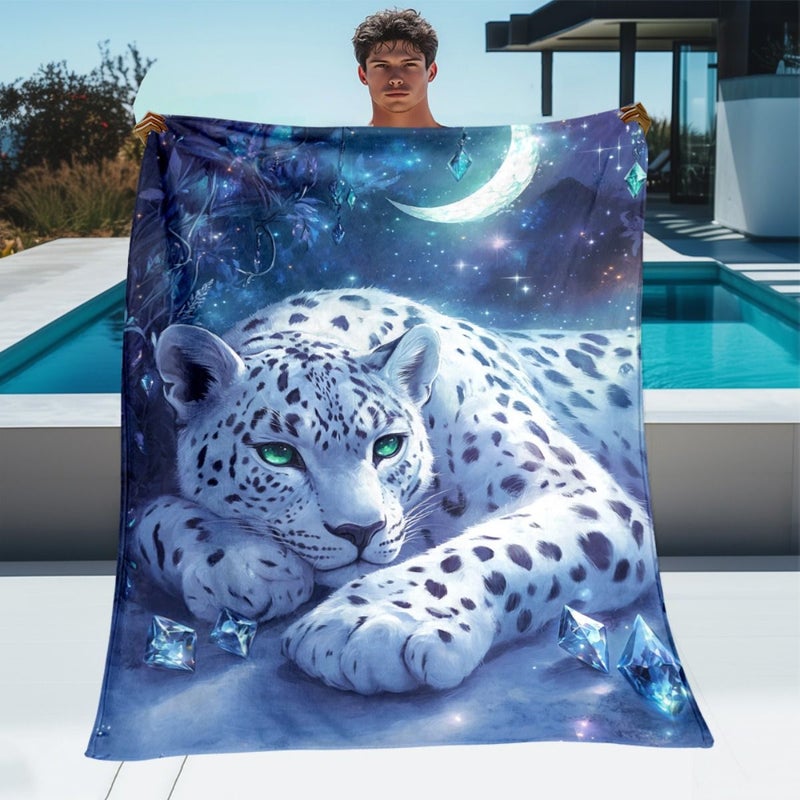 A Leopard Design Moonlit Backdrop Lightweight Flannel Outdoor Blanket 31.5x47.24 Inch for Camping Picnics Hiking Travel Airplanes Bedrooms Offices - Image 2