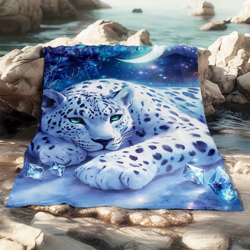 A Leopard Design Moonlit Backdrop Lightweight Flannel Outdoor Blanket 31.5x47.24 Inch for Camping Picnics Hiking Travel Airplanes Bedrooms Offices - Image 3