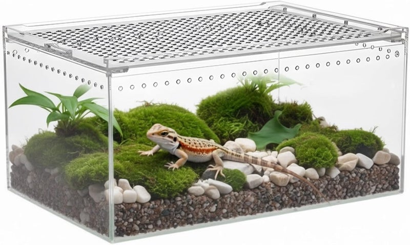 Reptile Terrarium Enclosure 11.8 x 7.9 x 5.9 in, Acrylic Breeding Box, Transparent Spider Cage, Insect, Snake Habitat - Image 1