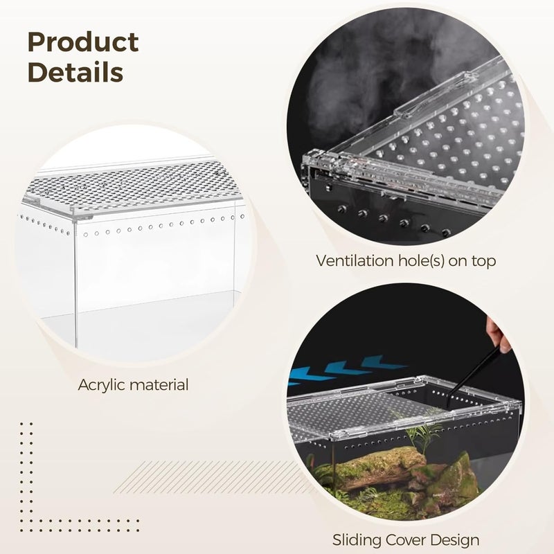 Reptile Terrarium Enclosure 11.8 x 7.9 x 5.9 in, Acrylic Breeding Box, Transparent Spider Cage, Insect, Snake Habitat - Image 4