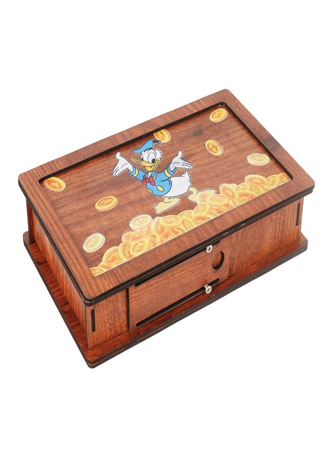 CRAFTZO Wooden Money Bank Box with Tropical Theme | Kids Savings Box with Built-in Coin Chart | Coin & Money Storage Box (Donald Design) - Image 2