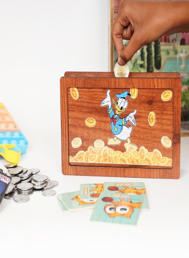 CRAFTZO Wooden Money Bank Box with Tropical Theme | Kids Savings Box with Built-in Coin Chart | Coin & Money Storage Box (Donald Design) - Image 5