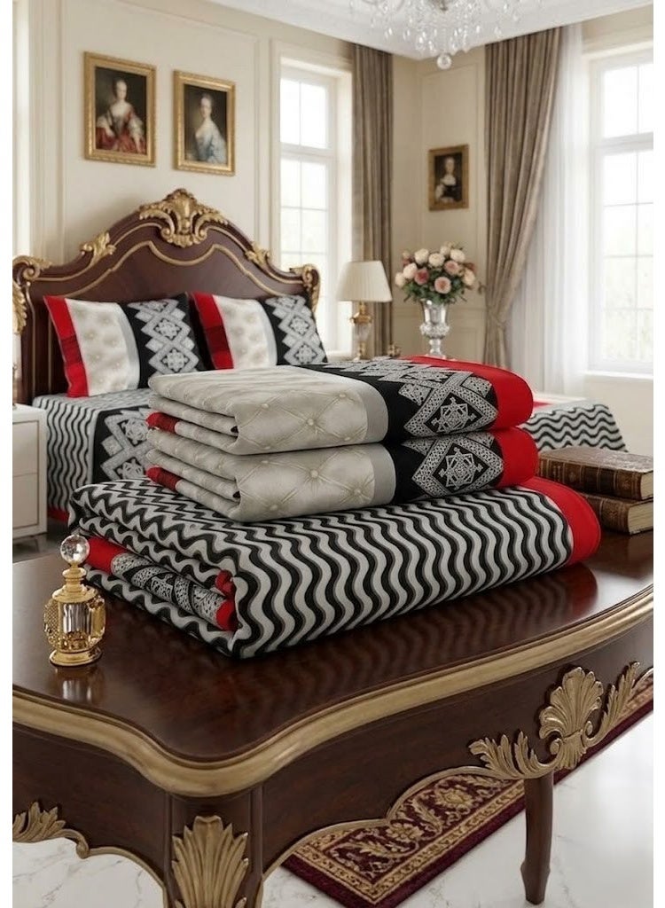 Ever Home Traditional Geometric Pattern Flat Bed Sheet Set in Black, Red & White - 125 GSM Soft Fabric, Includes 2 Matching Pillowcases - Image 4