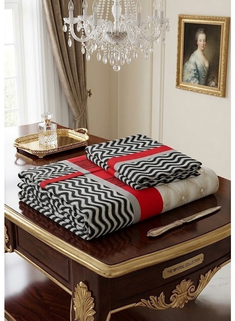 Ever Home Traditional Geometric Pattern Flat Bed Sheet Set in Black, Red & White - 125 GSM Soft Fabric, Includes 2 Matching Pillowcases - Image 3
