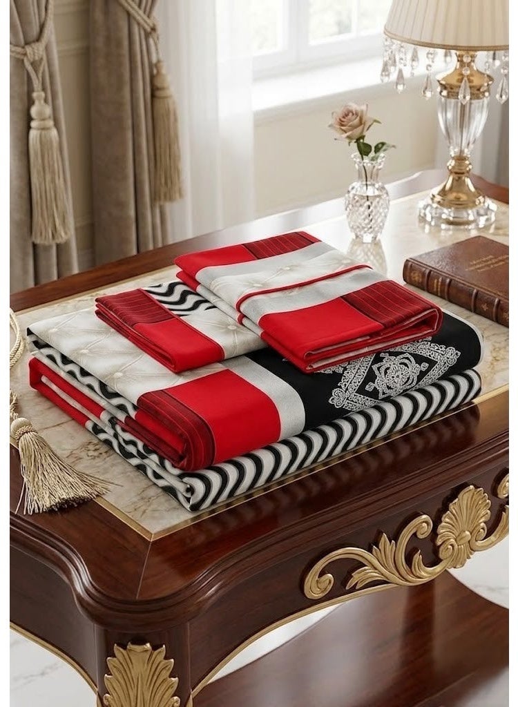 Ever Home Traditional Geometric Pattern Flat Bed Sheet Set in Black, Red & White - 125 GSM Soft Fabric, Includes 2 Matching Pillowcases - Image 2