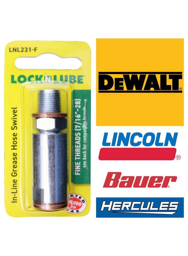 LockNLube Grease Gun Hose Swivel - Fine Threads (7/16”–28) for Dewalt and Lincoln Battery Grease Guns - Image 2