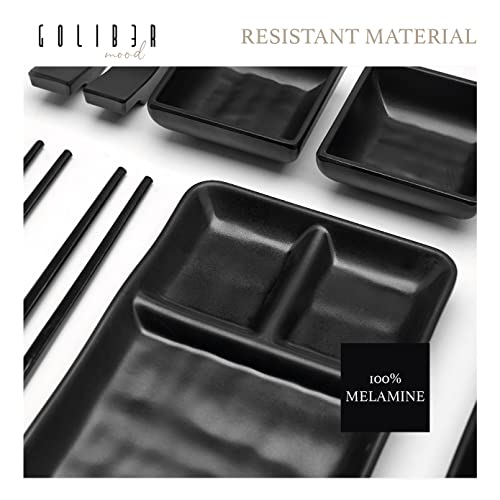 GOLIBER Sushi Serving Set, with 4 Japanese Sushi Serving Plate, 4 Soy Sauce Dish, 4 pairs of chopsticks and 4 chopsticks stands- Melamine Serving Set for Sushi (Black) - Image 5